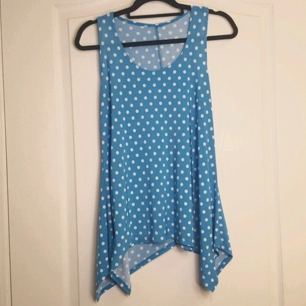 Boutique Retro Blue Polka dot Swing Tunic Tank